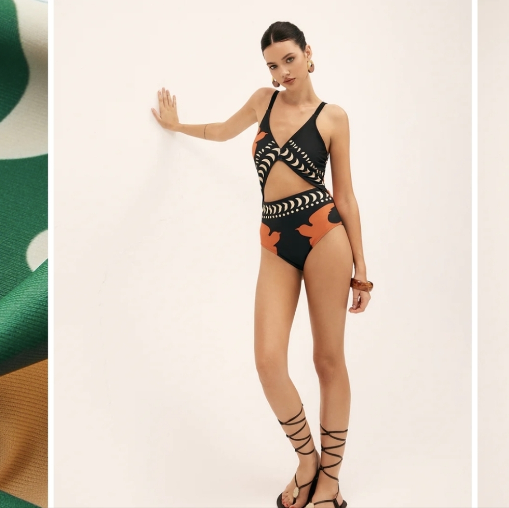 Commense Black and Orange Cutout One-Piece Swimsuit